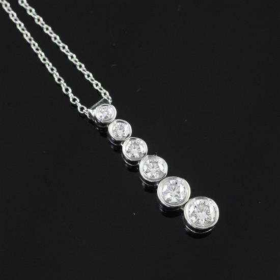 A modern Tiffany & Co Jazz platinum and diamond drop pendant necklace, chain 16in.